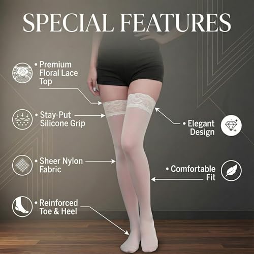 Image of Kraptick Women's Thigh High Stocking with Lace Top Soft & Stretchable Nylon Stockings Non-Slip Hold-Up Stockings for Regular Use & Comfort Fit-1