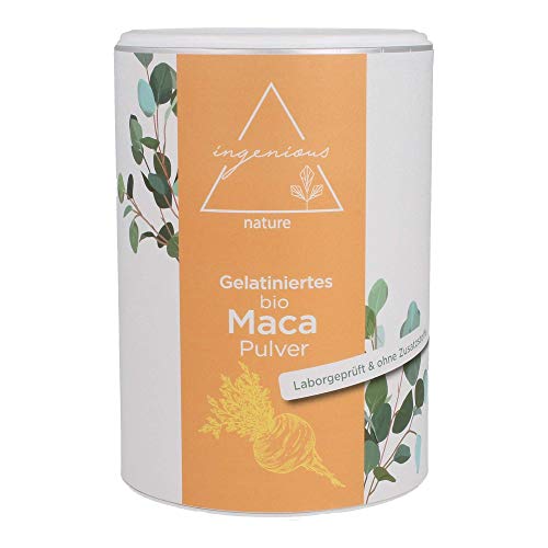 ingenious nature® Laborgeprüftes Bio Maca Pulver 500g - Gelatiniert - von der gelben Maca Wurzel - 100% rein, ohne Zusätze, aus Peru. Angebaut auf über 4400m. Vorrat für 100 Tage Cover