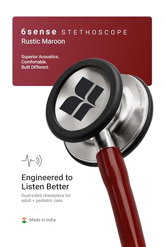 Image of Knya 6sense Stethoscope for Doctors & Residents | Tunable Diaphragm | Dual-Head Chest Piece for Adult & Pediatric Use | Lightweight Stainless Steel | Latex-Free Tubing | Soft-Seal Ear Tips | Premium Gift Box | for Medical Students (Maroon)