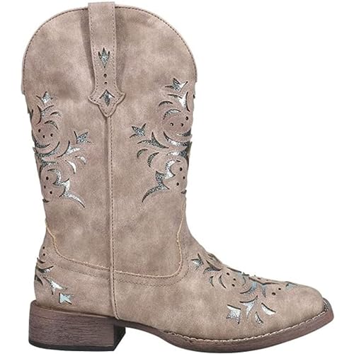 Image of ROPER Womens Kennedy Glitter Tooled Inlay Square Toe Pull On Casual Boots Mid Calf Low Heel 1-2 inch