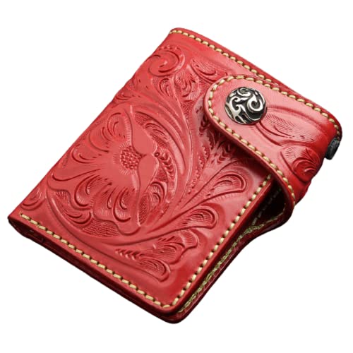 Red Genuine Cowhide Leather Indian Biker Chain Wallet
