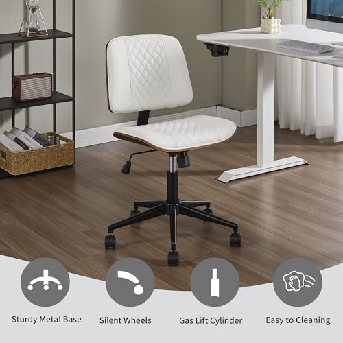 Image of Armless Rolling Office Desk Chair, Adjustable Height Computer Chair, White