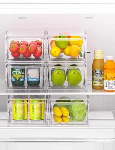 6 Pack Stackable Storage Drawers,Clear Fridge Organizer with Handles and Movable Dividers,Pull-Out Acrylic Drawer Organi - Additional View