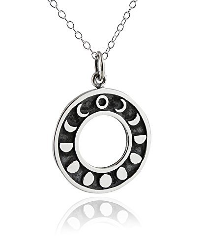 FashionJunkie4Life Sterling Silver Round Lunar Phases of The Moon Pendant Necklace, 18