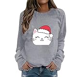 Weihnachtspullover Damen Lustig Rentier Oberteil Top Lässig Xmas Pulli Weihnachten Pullover Weihnachtsmotiv Sweatshirt Weihnachts-Shirt Baumwolle Rundhals Langarmshirt Weihnachtspullover Damen
