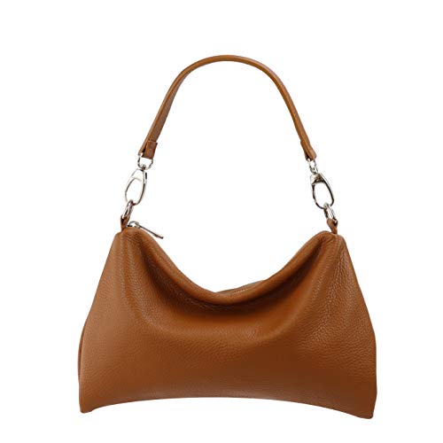 SH Leder Lovelin G393 Sac à bandoulière en cuir véritable avec fermeture Éclair 33 x 20 cm - Marron - cognac, Small Cover