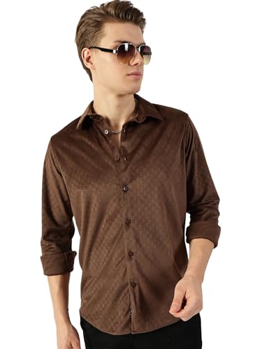 Image of Thomas Scott Men's | Solid | Textured Fabric | Full Sleeve | Slim Fit | Polyester-Blend | Spread Collar | Casual Shirt