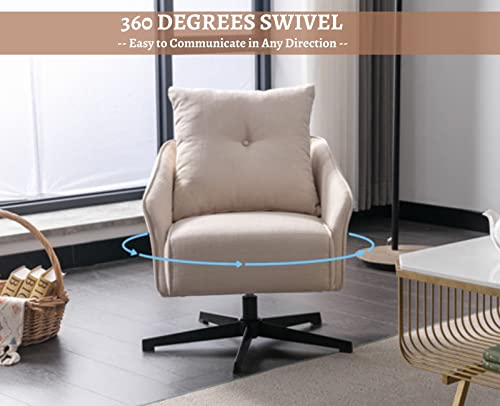 Ealson Swivel Accent Chair Comfy Barrel Upholstered Armchair With Swivel Base Modern Club Lounge Chair With Pillow Single Sofa Chair For Living Room/Bedroom, Linen Beige #TOP4