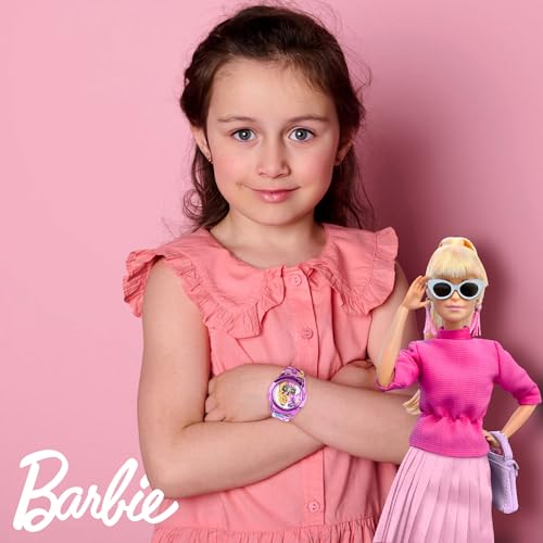 Mattel Barbie Kids Digital LCD Watch with Curved Bezel, Flashing Dial Lights and Printed Pink Strap Featuring Barbie and Unicorn Graphics Ages 4+ Fits Wrists 5.5"-8"4