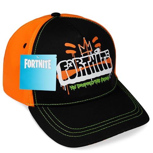 Fortnite - Fortnite Casquette de Baseball pour Garçon Ado Chapeau de Soleil à Visière avec Sangle Ajustable Léger Capuchon Cadeau Enfant (Noir/Orange)