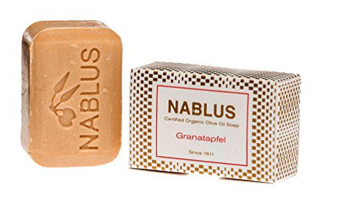 Nablus Soap Bio-Olivenölseife Granatapfel, PALMÖLFREI, VEGAN, unparfümiert & rückfettend, für alle Hauttypen geeignet, auch als Haarseife sehr gut geeignet, 100g Cover