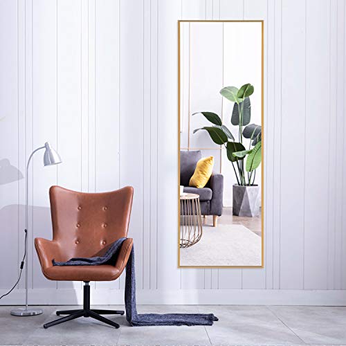 FANYUSHOW 65"x 22" Full Length Mirror Standing Hanging or Leaning Against Wall, Floor Mirror, Standing Mirror, Full Body Mirror, Large Mirror,Aluminum Alloy Frame, (Gold)