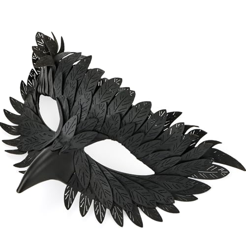 Wvu & Wvo Élégant masque d'oiseau demi-visage pour carnaval, design plumes, masques en plastique avec faux becs en plumes pour les fêtes de carnaval, les fêtes costumées et les spectacles