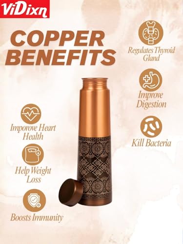 Image of 100% Pure Copper Water Bottle 950ml - Ayurvedic Leak-Proof Copper Bottle for Drinking Water - Handcrafted Mandala Design - BPA-Free & Eco-Friendly - Improves Immunity & Digestion