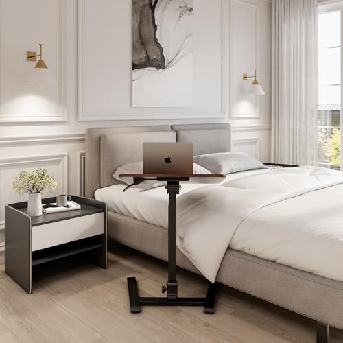 Image of alawooder 25 inch Mobile Folding Desk: Pneumatic Sit-Stand, No Assembly | 29-42 inch Height Adjustable Rolling Laptop Desk, Hidden Wheels, 0-90 Tilt Top. Ideal for Home Office, Craft & Study.