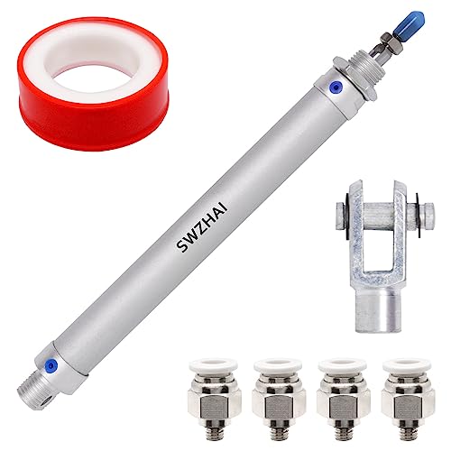 SWZHAI Air Cylinder 16mm Bore 125mm Stroke, Mini Air Pneumatic Cylinder Double Action Single Rod Pneumatic Air Cylinders with Y Connector & 4 Pcs Pneumatic Quick Fitting (MAL16x125)