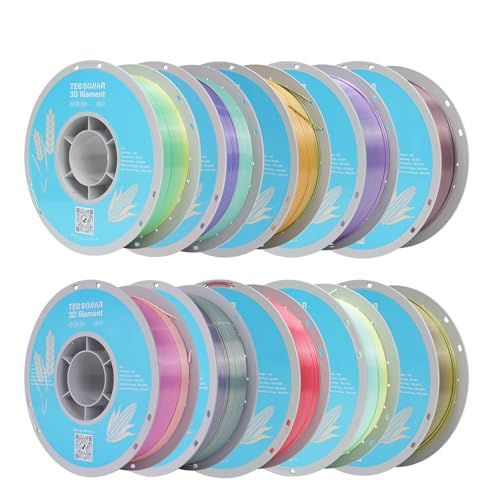 Image of Silk Rainbow PLA 3D Printer Filament Bulk,10Rolls,1KG Spool(2.2lbs) 1.75mm, Multicolor Gradient Filament for Most FDM 3D Printers,7 Rolls Silk Rainbow + 3 Rolls Matte Rainbow PLA.