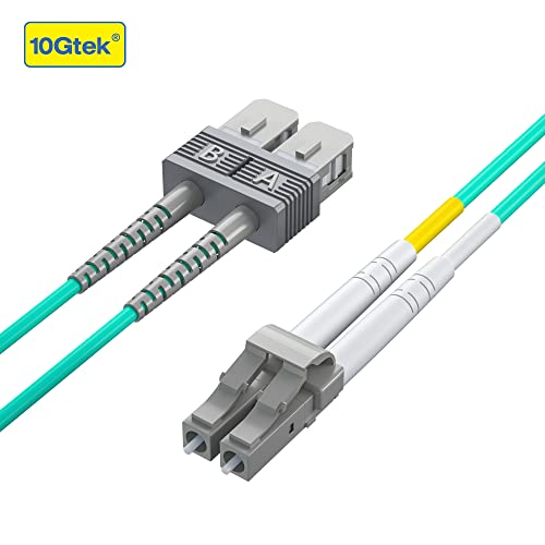 Image of 10Gtek Fiber Patch Cable - LC to SC OM3 10Gb /Gigabit Multi-Mode Jumper Duplex 50 /125μm LSZH Fiber Optic Cord, Aqua, 0.2-Meter(0.7ft)
