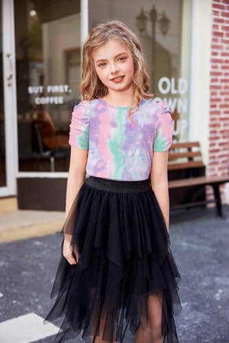 Image of Arshiner Girls Puff Short Sleeve Shirts Summer Ribbed Knit Crewneck T Shirt Tops Tee Blouse