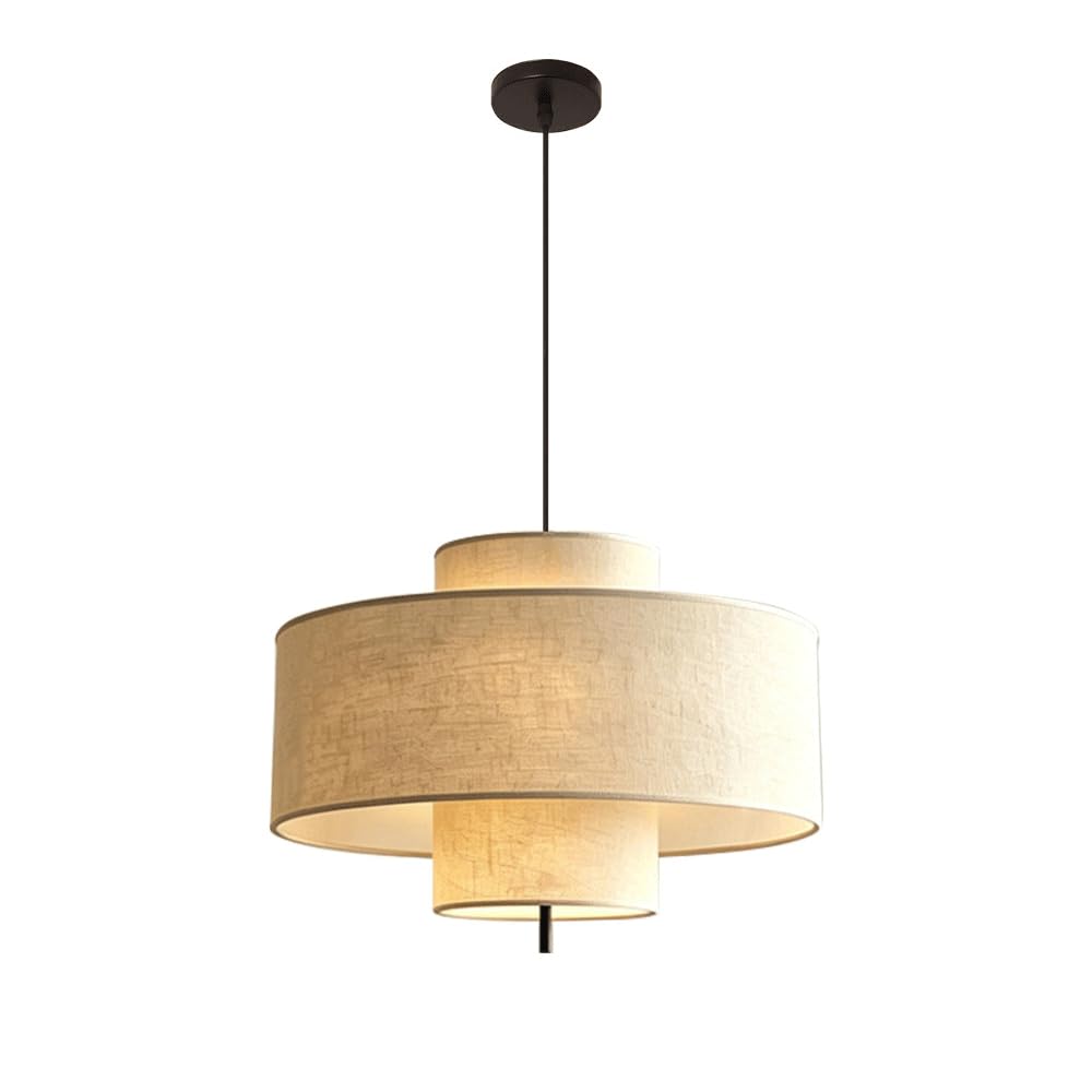 CHUNGYANG Bedroom Chandelier French Vintage Style Study Living Room Pendant Light Fixture with Adjustable Suspension Line Boho Style Entryway Homestay Hanging Ceiling Light with Fabric Lampshade