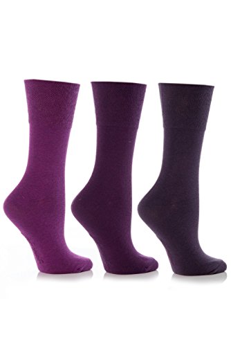 Lot de 3 Paires de socquettes de Sock Shop Gentle Grip Chaussettes Motifs Différents Designs et couleurs, pour femmes Taille 8 -  Violet - moyen