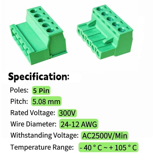 Bloque de terminales de tornillo de 5 pines para cable de 12-28 AWG con conexión tipo Phoenix 2