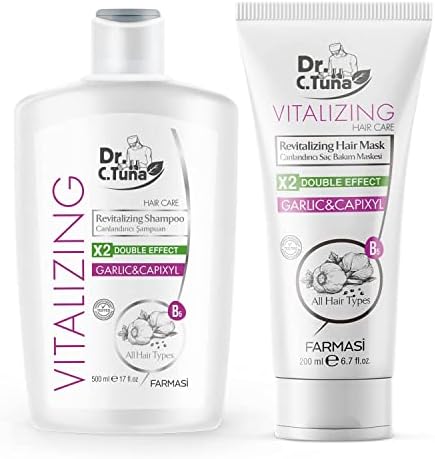 FARMASI Dr. C. Tuna Vitalizing Garlic Shampoo and Hair Mask - Natural Treatment for Hair Growth, Prevents Loss, Stimulates Growth with Capixyl