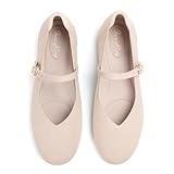 FancyRing Flats for Women Mary Jane Shoes Knit Round Toe Ballet Flats with Strap Womens Comfortable Work Flat,Size 8.5,Almond
