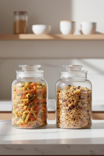 Image of 1500 Ml Glass Canister Set For Kitchen Airtight Lid And Chalkboard Labels Cookie And Candy Jars, Storage Containers Pack Of (4),Clear