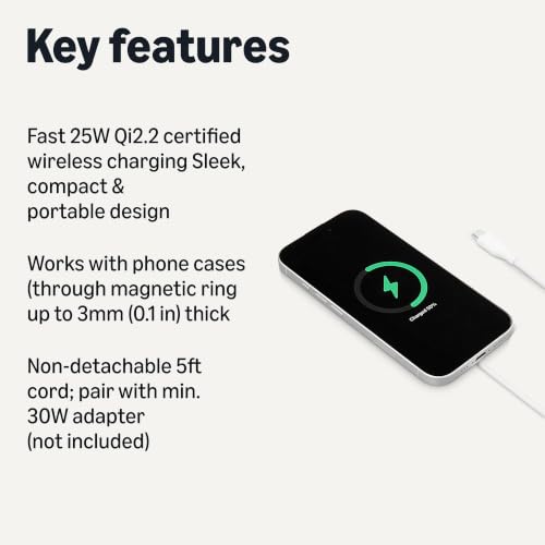 Amazon Basics 25W Qi2.2 Certified Wireless Charging Pad, MagSafe Compatible for iPhone 17/16/15/14/13/12, Magnetic Compatible for Android, Google Smartphones, White (Adapter Not Included) - image 2