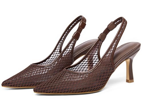 Image of Coutgo Womens Mesh Slingback Kitten Heels Pointed Toe Low Heel Pumps Sexy Dress Shoes