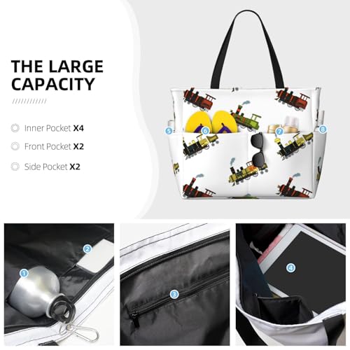 Train Colorful Pattern Large Beach Bag Waterproof Sandproof Swim Tote Pool Bag For Women With Zipper2