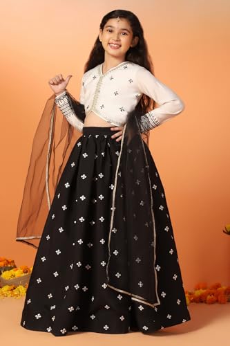 Image of Fashion Dream Girls Silk Blend Readymade Embroidered 3 Piece Lehenga Choli Set|Lehenga Choli,Ethnic Wear|Lehenga for Kids|Lehenga Set