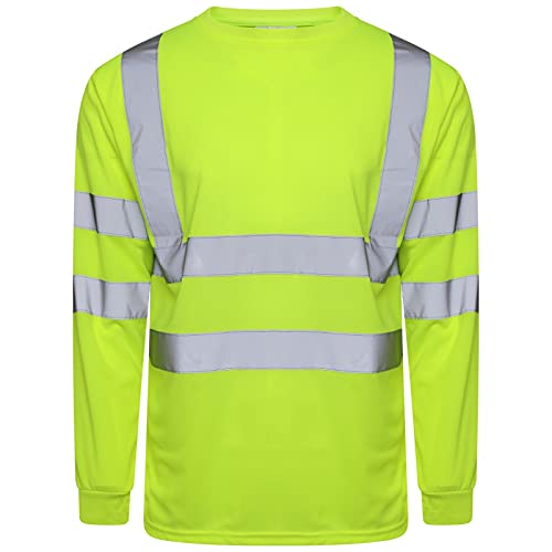 Image of Style Spot Hi Viz Vis Crew Neck Two Tone T Shirt Full Sleeve Safety Security Clothing Work Utility Full Sleeve T Shirt Tops (Large, Yellow)