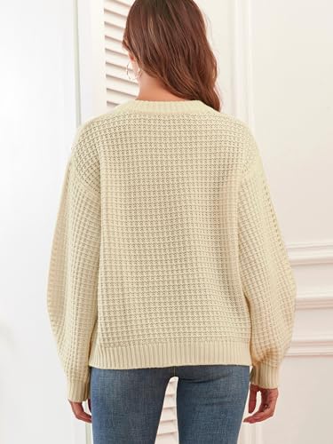 Image of ZAFUL Womens Sweater Cable Knit Oversized Sweaters Crewneck Long Sleeves Casual Knit Pullover Tops