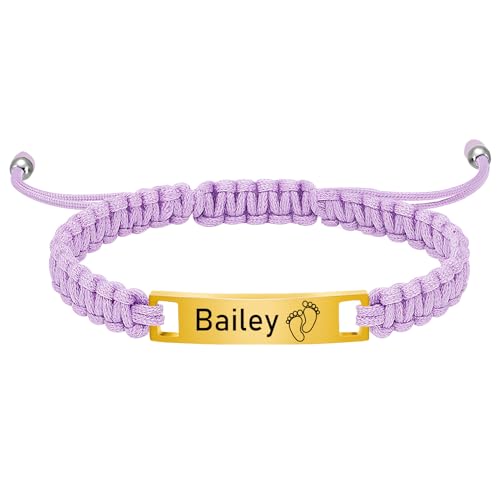 Personalized Baby Bar Bracelet, Personalized Braided Bracelet Adjustable Amulet Bracelet for Children Toddler from Mom, Engraved Kid Name for Daughter Son, New Born Birthday Gift,Nickel free