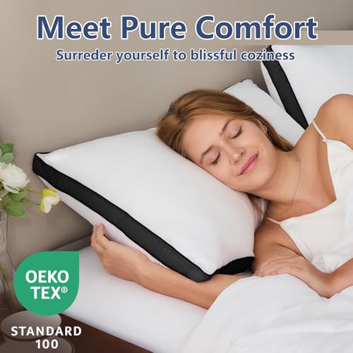 CozyLux Pillows Standard Size Set of 2, Soft Supportive 3D Down Alternative Bed Pillow for Sleeping 2 Pack Black, Luxury Hotel Quality Gusseted Bedding Pillow for Back, Stomach or Side Sleepers 18x26