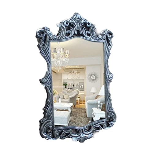 Espejo de pared decorativo ovalado,pequeño,blanco,ovalado,vintage,con espejo de pared adornado,con marco de 16.5 "x 23.2",muebles de dormitorio y fácil de instalar (color:dorado) (color:blanco) (plate