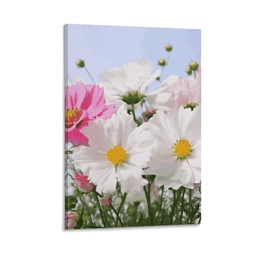 Fleurs roses et blanches toile poster decoration pour illuminer une chambre sombre