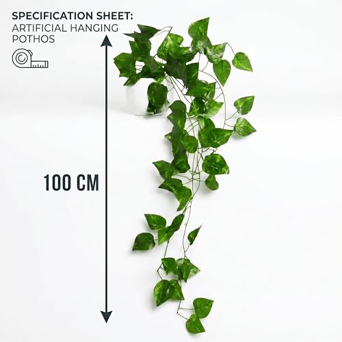 Image of Dekorly Artificial Hanging Garland with Pot - 100cm Rose Vine, 10cm Decorative Pot for Table, Shelf & Wall Decor (2, Vines-01)