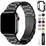 Fullmosa Compatible with Apple Watch Band 45mm 44mm 42mm 46mm 49mm 41mm 40mm 38mm, Stainless Steel Band with Case for iwatch Ultra Series11 10 9 8 7 6 5 4 3 2 1 & SE3/2/1,42mm 44mm 45mm Black