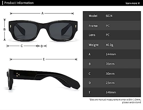 Heptagram Rectangle Sunglasses for Women Men Trendy Chunky Square Eyewear Black Shades UV400 Protection4
