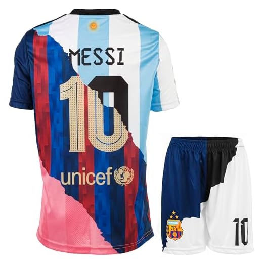 YOHA Argentine Miami Barcelona Trio Édition Spéciale Vintage Leo #10 Maillot de Football et Short pour Enfants Set Cadeau Tailles Jeunesse (Mixte,140)