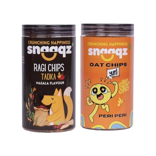 Image of Snaaqz Millet Chips Combo | Peri Peri Oat & Ragi Masala | Pack of 2 | 150g Each | High Protein | Baked & Crunchy | Natural Ingredients | Low Calorie | Healthy Snacks for Adults & Kids