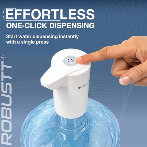 Image of Robustt Water Dispenser Pump for 20 Litre Water Bottle | USB Type-C Rechargeable Electric Water Can Dispenser | One-Touch Drinking Water Dispenser for Home, Office & Outdoor Use | White