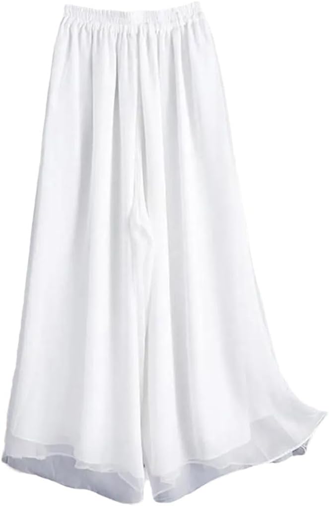 Women's Solid Color Casual Dance Trousers Elastic Waist Loose High Waist Wide Leg Pants