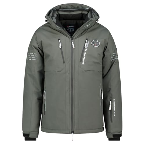 Geographical Norway Waldo Herren Skijacke mit Kapuze, wasserdicht und winddicht, technische Daunenjacke, warm, für Wintersport und Outdoor-Aktivitäten, Dunkelgrün, XXXL