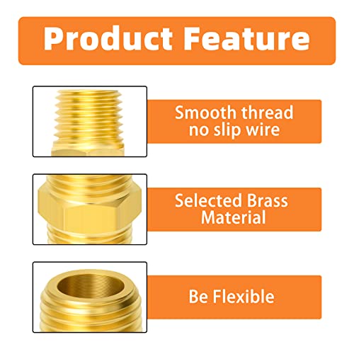 Gasher 12Pcs Metals Brass Pipe Fitting, Hex Nipple Brass Tone, 1/4" X 1/4" Npt Male Thread Pipe, 1/4Inch X 1/4Inch Npt Female Thread Pipe #TOP2