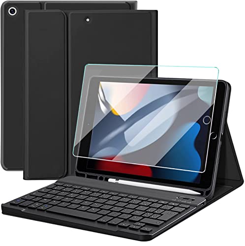 Clavier sans fil iPad 9 8 7 Gen avec protection écran et étui porte-stylet