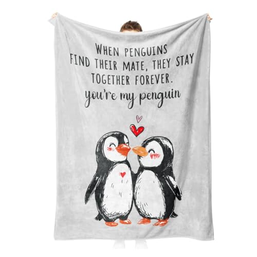 Durlo Manta romántica de pingüinos para parejas, y cumpleaños para novios, ideal para sofá, cama, viajes y hogar (130 x 150 cm)